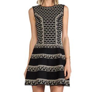 BCBGMAXAZRIA Wilma Dress Sz S Black Chevron Heavy Knit Sleeveless Fit & Flare